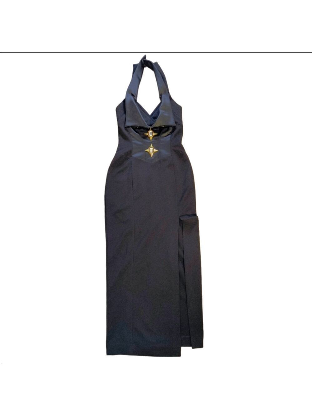 Vintage Lillie Rubin Black Cross Strap Slit Maxi Dress | Size M | 🔥 - Picture 4 of 7